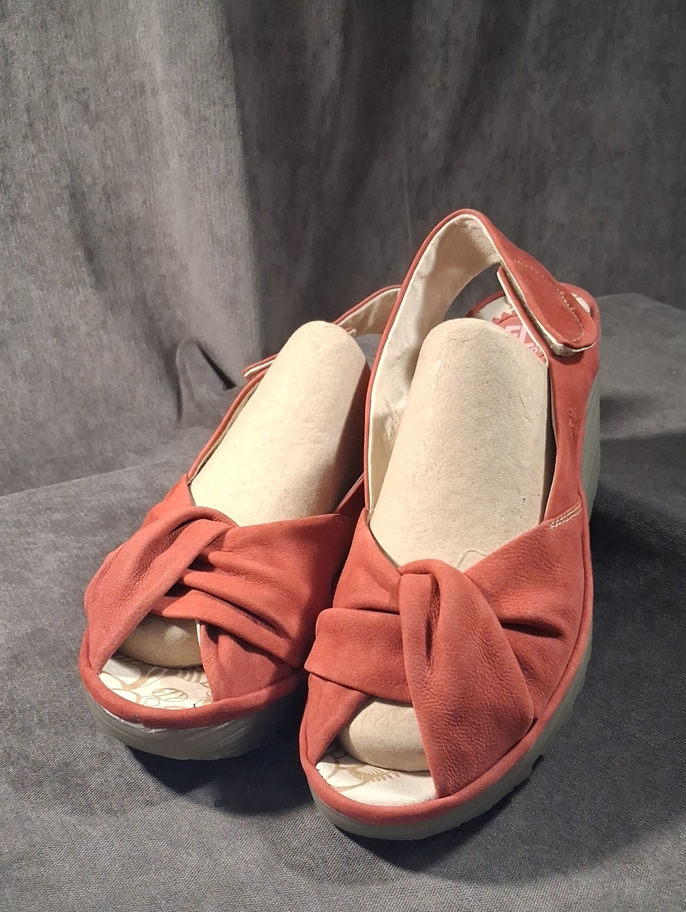 Fly London Yman Red Nubuck Leather Sling Back Open Toe Wedges VG EU41 US10-10.5